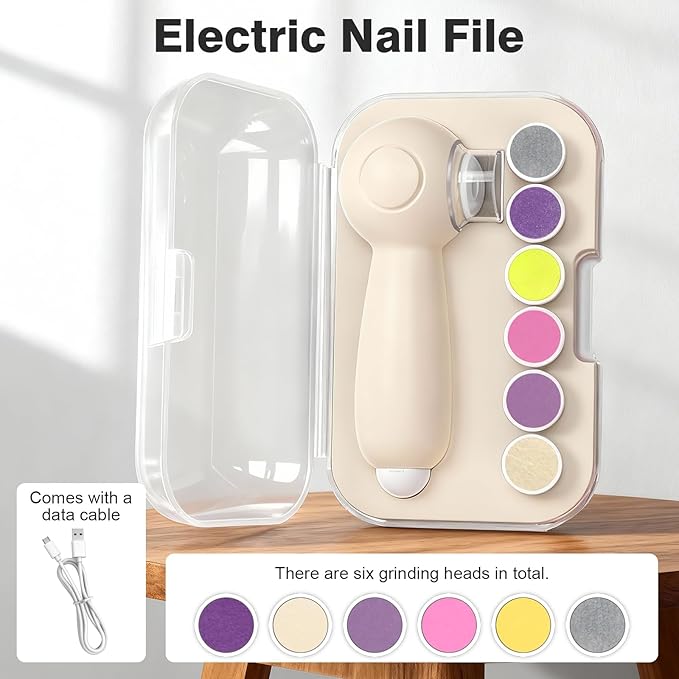 Baby and Adult 2-in-1 Electric Nail File - 6 Replaceable Grinding Pads, Hidden Nail Clipper, 360° Soft Light, USB Rechargeable, Portable Storage Box, Quiet Nail Trimmer for 0-36 Months Infants