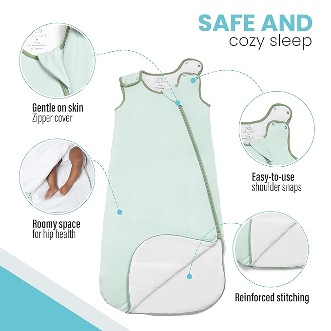 Cozy Seal Rayon Made from Bamboo Sleep Sack 1.0 TOG 0-6 Months Unisex Baby Sleeping Bag with 2-Way Zipper Breathable Wearable Blanket Baby