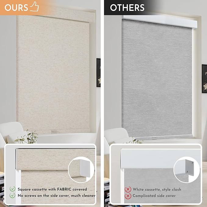 Persilux Blackout Roller Shades for Window Blinds,Cordless,Linen Fabric,Thermal Insulated Fabric UV Protection Shades for Home,Office,Bedroom,Door,Blackout-Cream,24" W X 72" H