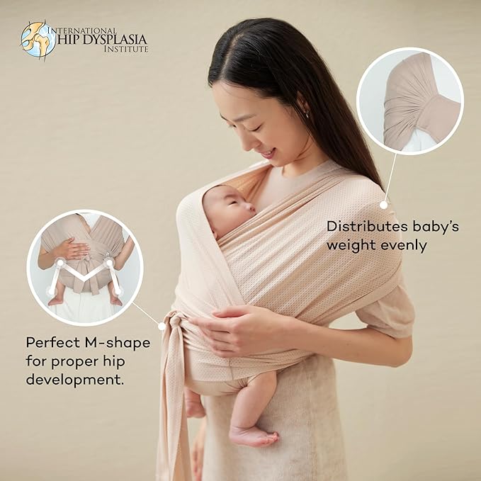 Konny Baby Carrier Flex AirMesh with Head Support - Adjustable, Easy to Wear, Hands-Free Breathable Baby Wrap Sling, Perfect for Newborn Babies Essentials up to 44 lbs (XS-XL) - Pale Pink