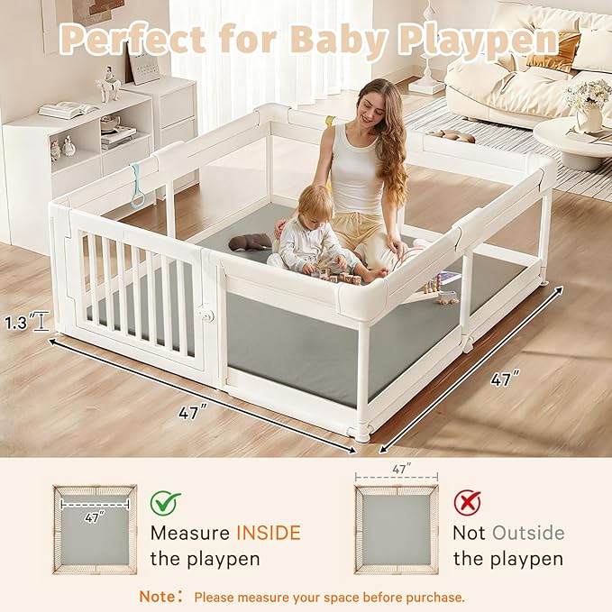 Baby Play Mat for Floor Tummy Time Mat Nursery Muscle Area Rug Playroom Rug Tatami 47"x47" Memory Foam 1.3" Thick Crawling For Babies,Toddlers, Infants, Kids,Floor(Grey)