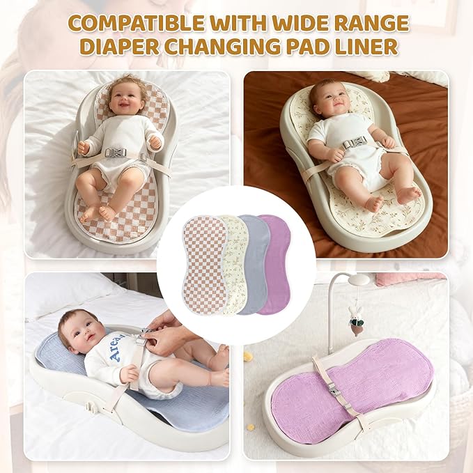 4-Pack Waterproof Changing Pad Liners | Fits Keekaroo Peanut Changer | Extra Thick, Ultra Soft & Absorbent | 2-Sided Reusable Diaper Mat | Machine Washable(Purple)