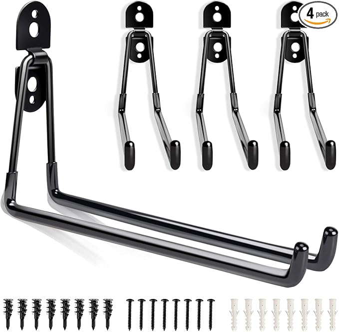 Garage Hooks Heavy Duty - 11 Inch Large Wall Mount Storage Hanger, 4 Pack Long Hook Garage Organizer for Hanging Tool, Chairs, Hoses, Ladder, Bulk Items, Ropes, etc.