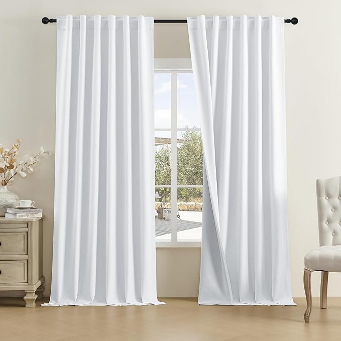 Greyish White Curtains 120 Inch Length 2 Panels Set 10 FT Length Drapes Back Tab/Rod Pocket Curtain Panels for Bedroom Patio Living Total Darkness Privacy Assured for Sliding Door W50 x L120,2 Panels