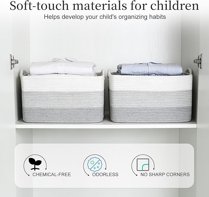 Hopegiver 1 Pack Woven Storage Baskets for Shelves, 15x11x10 Inch Cotton Rope Decorative Organizer Bins for Blanket Clothes Book Baby Pet, Gift Toy Basket for Living Room, Office, Bathroom & Nursery