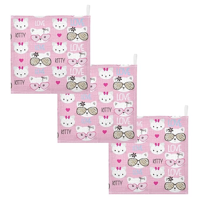 vvfelixl Childish Cats Pattern Baby Burp Cloths Baby Muslin Washcloths for Boys Girl Cotton Baby Face Towel for Newborn Infants Soft and Absorbent 11.8 X 11.8 in, 5 Pack
