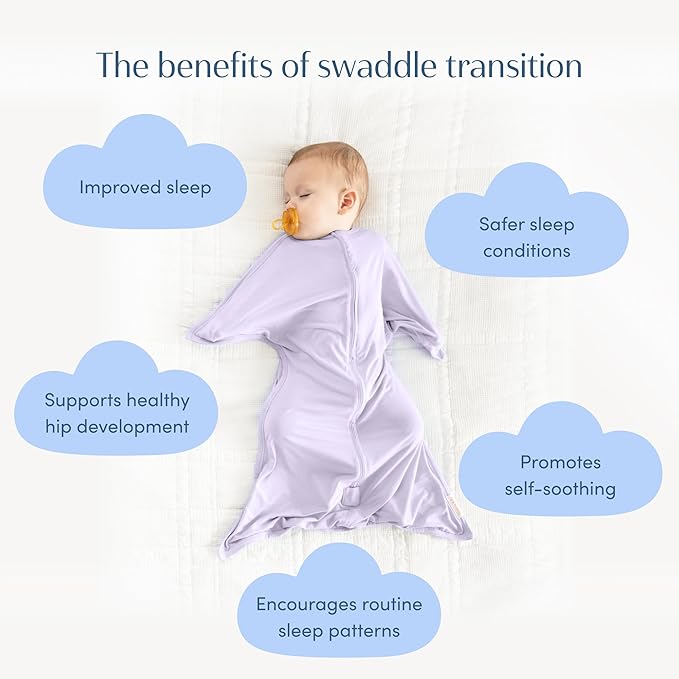 SleepingBaby Bamboo Zipadee-Zip Transition Swaddle – EverSoft Wearable Blanket with Two-Way Zipper for Easy Diaper Changes, X-Small 3-6 months, Lilac