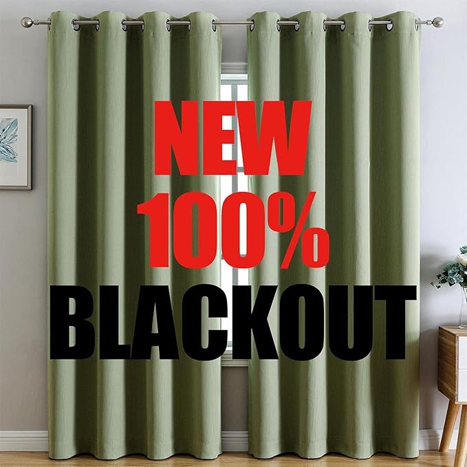 G2000 100% Blackout Curtains for Bedroom & Living Room - 84 Inch Sage Green Grommet Curtains, Room Darkening, Thermal Lined, Light Blocking, Noise Reducing, 2 Panels