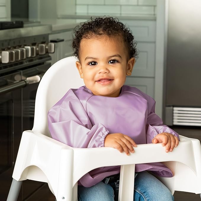 Tiny Twinkle Long Sleeve Bib for Babies & Toddlers | 2-Pack Waterproof Smock Bib for Eating | Machine Washable & Mess-Proof Feeding Essentials | Newborn Shower Gift (Taupe Lilac,2-4Y)