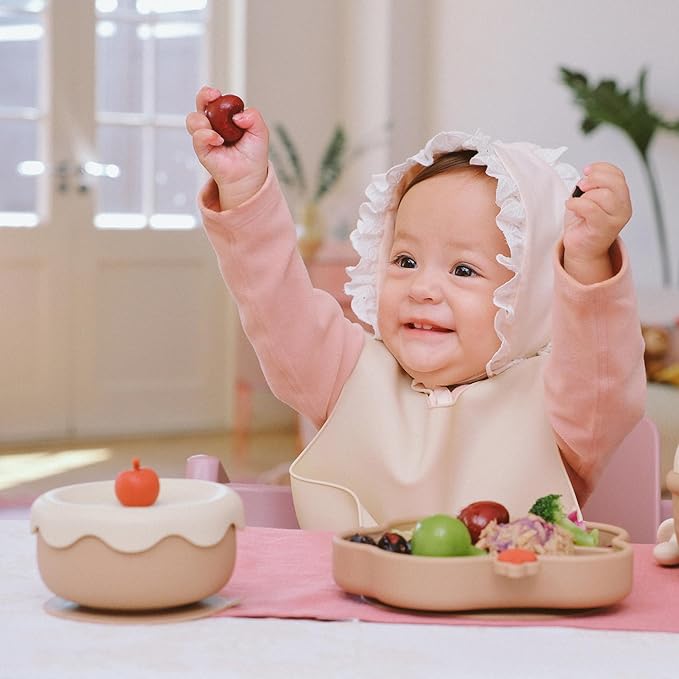 COZY ROCK Silicone Baby Feeding Set, Gelato Collection Baby Led Weaning Supplies, First Self-Feeding Set with Silicone Suction Bowl & Plate, Straw Cup & Bib, Fork & Spoon