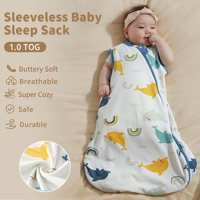 usbettas 1.0 Tog 2.5 Tog Baby Sleep Sack, 100% Cotton Baby Sleeping Bag 3-24M, 2-Way Zipper Baby Wearable Blanket