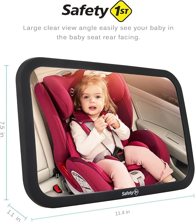 Safety 1st Baby Backseat Headrest Mirror for Rear Facing Infant Car Seat View, Universal Shatterproof Light & Wide Rearview Convex Glass, Black