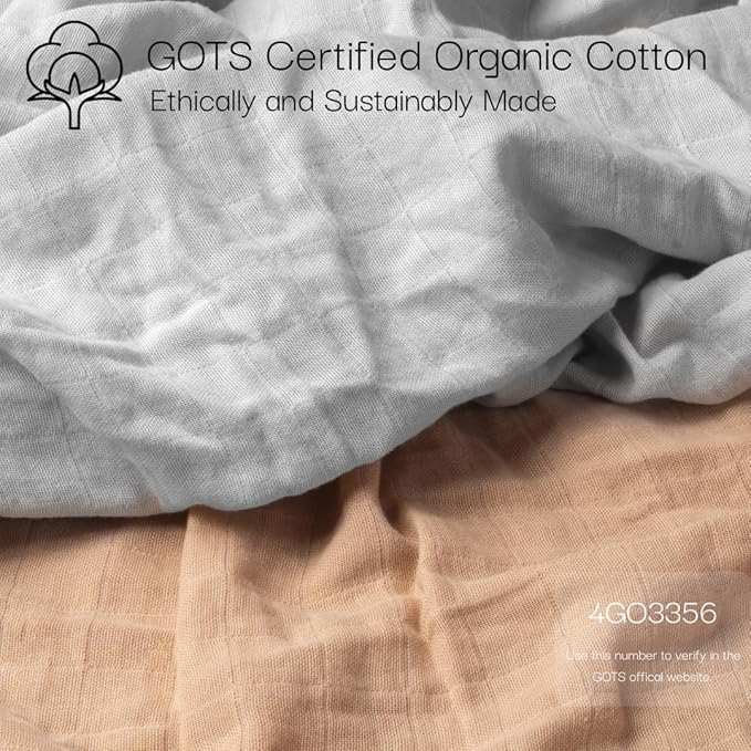 Salt Earth 100% Organic Cotton Muslin Standard Fitted Crib Sheet,52"x28", 2 Pack Soft Breathable Natural Cotton Sheets Baby Mattress Bed Sheets, No Slip Neutral Baby Crib Sheet (Beige & Silver)