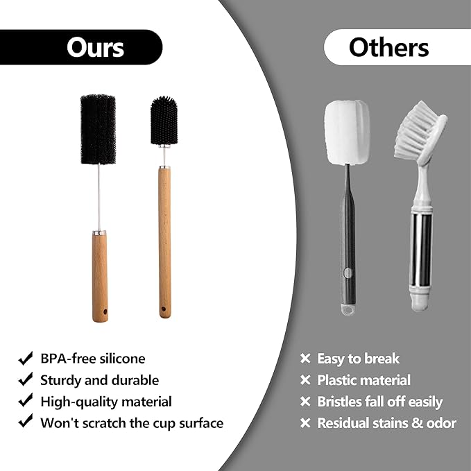Mektler Baby Bottle Cleaner Brush Set Long Handle Silicone and Sponge Cleaning Brush for Beer Bottles, Cups, Wine Glasses, Coffee Mugs, Tumblers, Thermos,Replaceble Brush Head (4-Pack)