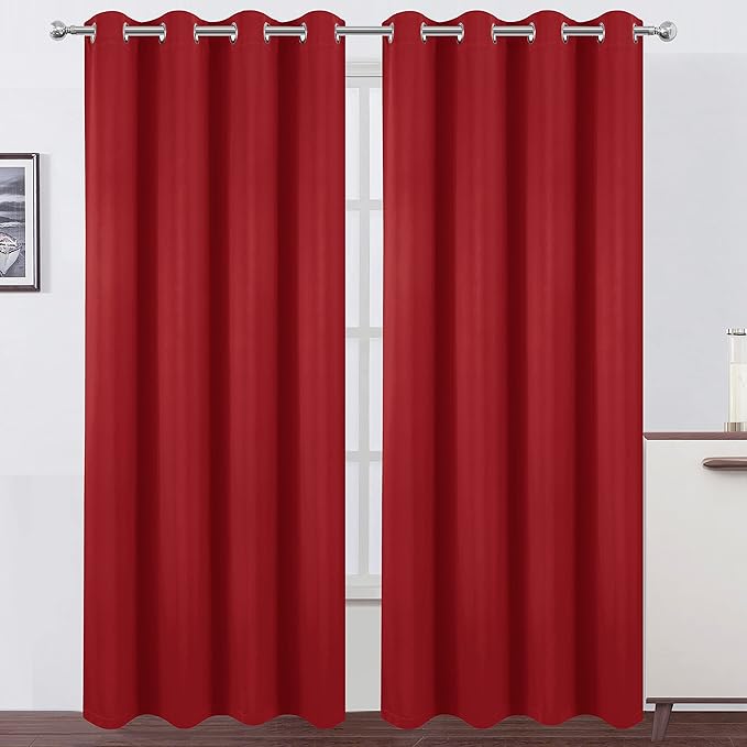 LEMOMO Bright Red Thermal 100% Blackout Curtains/52 x 95 Inch/Set of 2 Panels Room Darkening Curtains for Bedroom and Living Room