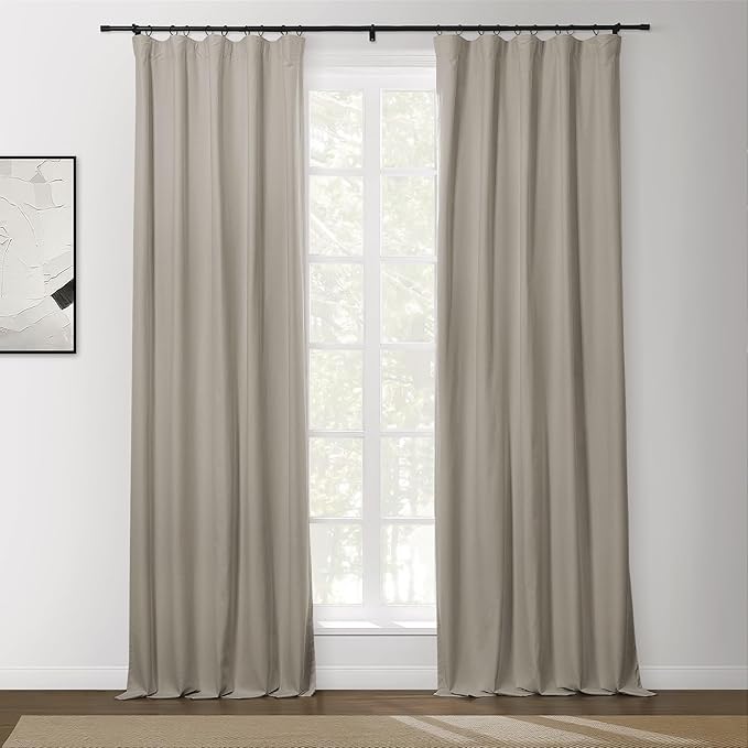 ChadMade Privacy Protection Curtains 84 Inches Long, Rod Pocket Back Tab Hook Belt Flat Hooks Drapes 2 Panels Blackout Window Treatments for Bedroom, Khaki, 2 Panels, 50 W x 84 L Inch