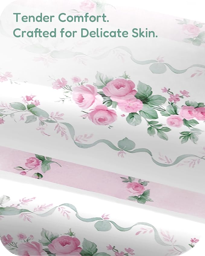 Baby Crib Sheets for Standard Crib Mattress - Pink Roses Pattern, Breathable and Soft, Safe and Snug, Fits 28''x52''x9'' Deep Pocket