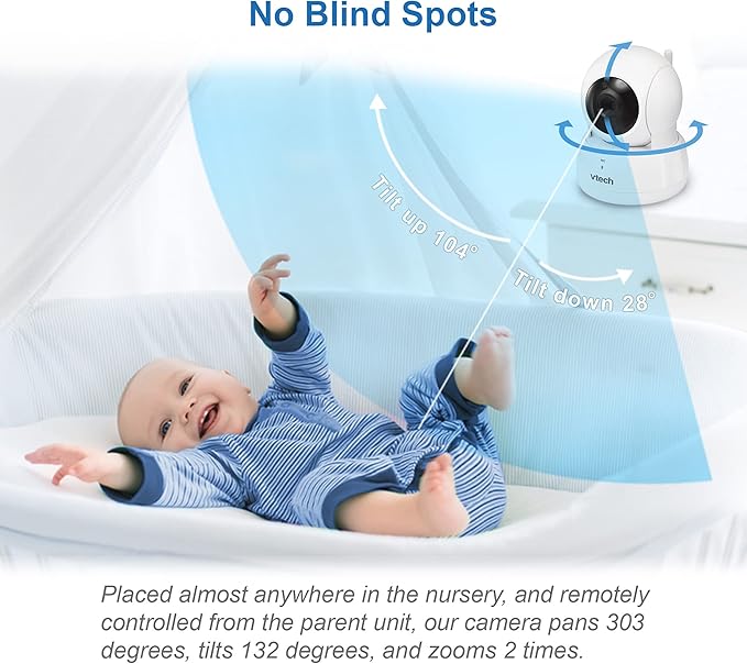 VTech VM923 Baby Monitor, 2.8” Screen, Pan-Tilt-Zoom, 1000ft Long Range, Night Vision, 2-Way Audio, Temperature Sensor, Lullabies, Secure Transmission No WiFi
