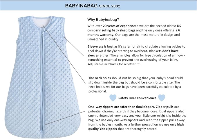 BABYINABAG Very Warm 2.5 Tog Quilted Winter Model Baby Sleep Bag or Sack, Plush Minky Dot for Infants and Toddlers