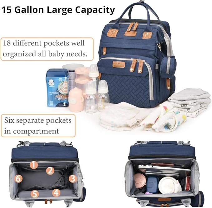 Baby Diaper Bag with Changing Station, Waterproof Diaper Bag Backpack for Mom/Dad, Baby Shower Gifts, w/USB Charging Port, Insulated Bottle Holders & Pacifier Case, XL Storage Backpack, Blue