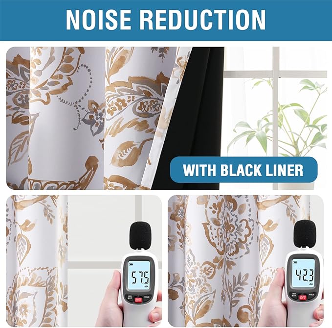 H.VERSAILTEX 100% Blackout Curtains for Bedroom Paisley Floral Printed Curtains 63 Inches Long Grommet Curtains & Drapes Thermal Curtains Window Treatments with Black Liner 2 Panels, Taupe
