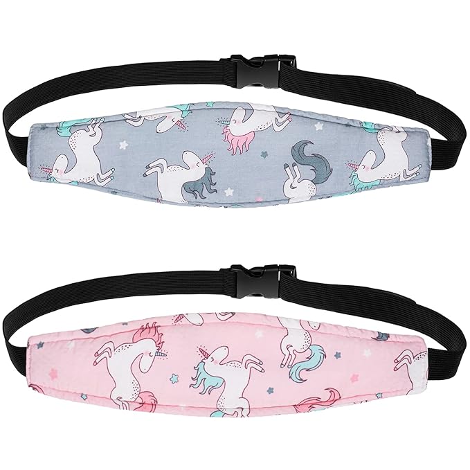 HESTYA 2 Pieces Baby Carseat Head Support Band Strap Headrest Stroller Seat Sleeping Headrest Neck Relief Head Strap Headband for Kids Children Toddler Infant(Unicorn)