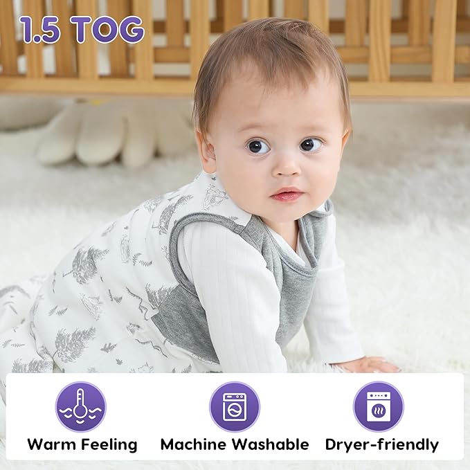 Aomloge PuppyNap Sleep Sack 6-12 Months, 1.5 Tog Wearable Blanket Baby fits Newborns and Infants, Toddler Sleep Sack with 2-Way Zipper