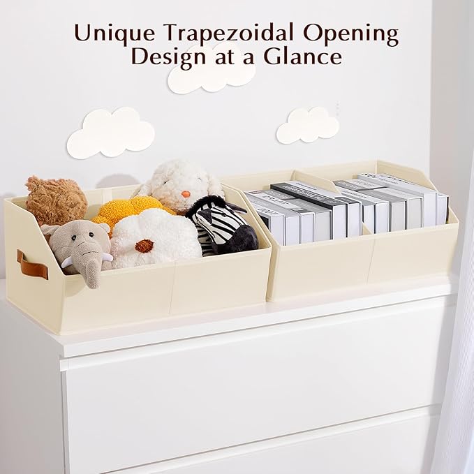 Closet Organizers and Storage Bins - 4 Pack Collapsible Divided Trapezoidal Cube Storage Bins Baskets with Orange Handle for Organizing Clothes Blankets, Toys, Books, Towels(Beige)