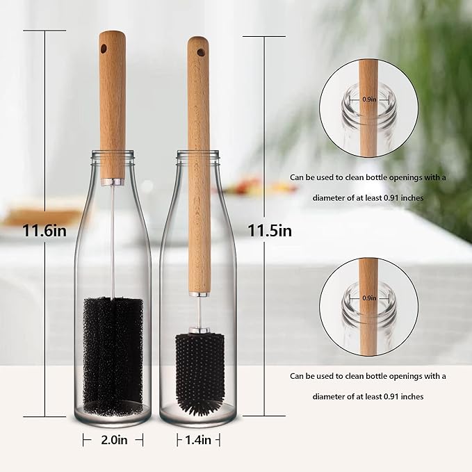 Mektler Baby Bottle Cleaner Brush Set Long Handle Silicone and Sponge Cleaning Brush for Beer Bottles, Cups, Wine Glasses, Coffee Mugs, Tumblers, Thermos,Replaceble Brush Head (4-Pack)