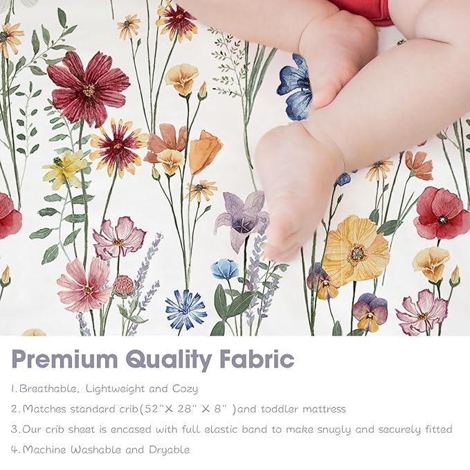 Bimocosy Crib Sheets 4 Pack, Baby Crib Sheets Fitted for Boys and Girls Breathable & Snug Fit, Soft Toddler Bed Sheets for Standard Crib Mattress Nursery Daycare Essentials, Butterfly Meadow