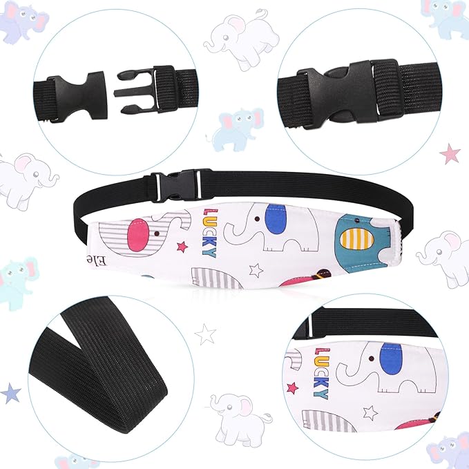 HESTYA 2 Pieces Baby Carseat Head Support Band Strap Headrest Stroller Seat Sleeping Headrest Neck Relief Head Strap Headband for Kids Children Toddler Infant(Elephant)