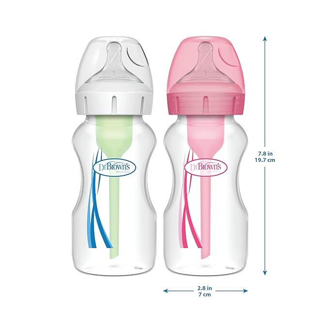 Dr. Brown’s Natural Flow Anti-Colic Options+Wide-Neck Baby Bottle, 9 oz/270 mL, Level 1 Nipple, 1-Pack, 0m+