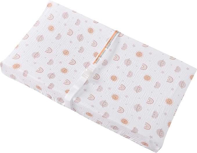 Changing Pad Cover for Baby Girls Boys - 100% Organic Cotton Muslin Changing Pad Sheets with Secure 360° Elastic Fit, Ultra-Soft for Delicate Skin, 2 Pack