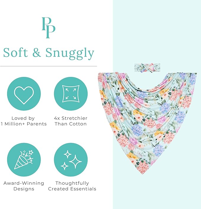 Posh Peanut Swaddle Blanket & Headband Set – Viscose from Bamboo Stretchy Baby Swaddle for Newborn Girls, Receiving Blanket or Nursing Cover (Erin)
