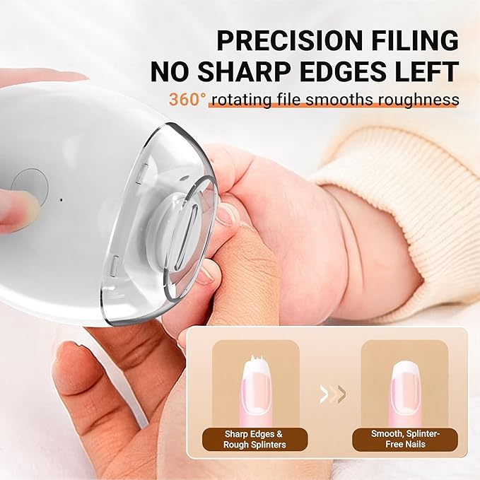 Saker 2026 Update Electric Automatic Nail Clipper & Trimmer, Rechargeable 3-Speed Nail Trimmer with Long Battery Life, Compact Baby Nail Clipper for Nail Care at Travel, for Senior Kid Adult (White)