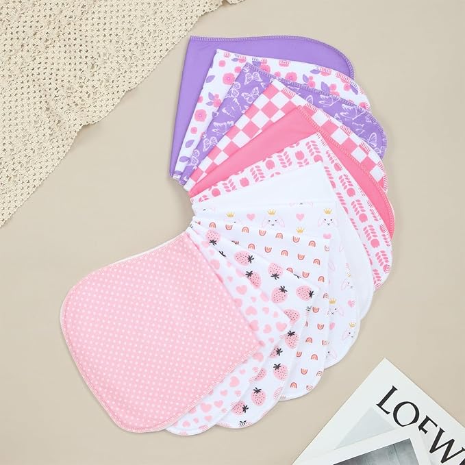 Benoxine 10-Pack Burp Cloths for Baby Boys and Girls - Organic Cotton Baby Burp Cloth,Baby Washcloths, Burp Rags, Large Neutral Burp Clothes for Newborn