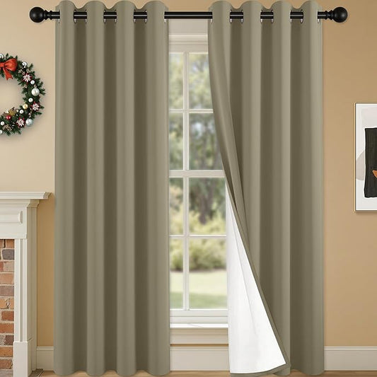100% Blackout Curtains 108 Inch Length for Bedroom Living Room, Grommet Thermal Insulated Room Darkening Drapes, Light Blocking Window Treatment Decor, 2 Panels, 54x108, Taupe