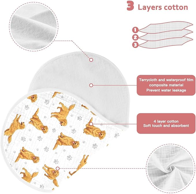 Qinllo 4 Pack Muslin Burp Cloths Golden Dogs Paw Prints White Cotton Baby Burp Cloths Ultra Absorbent and Soft Thick Burping Cloth for Newborn Boys Girls 22x11 Inch