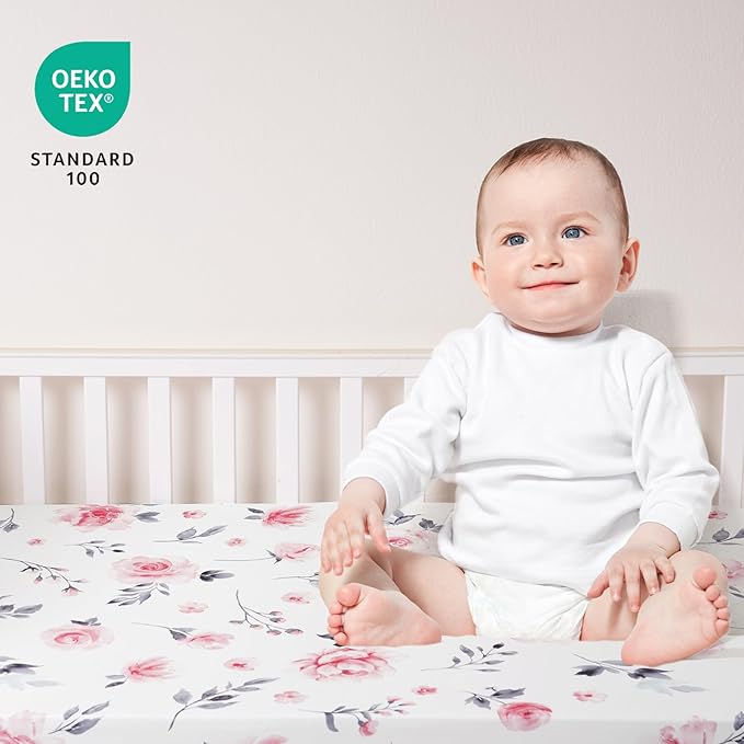 david's kids 3 Pack Fitted Crib Sheets, Ultra Soft Breathable Comfortable Baby Sheet Set for Boys Girls Neutral, 28x52 Inch Fits Standard Crib and Toddler Mattresses, Floral Flowers