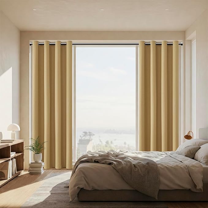 ChrisDowa 100% Blackout Mustard Yellow Solid Curtains 84 Inches Long 2 Panels for Bedroom Living Room,Farmhouse Room Darkening Thermal Insulated Soundproof Grommet Top Window Treatment Drapes,52x84