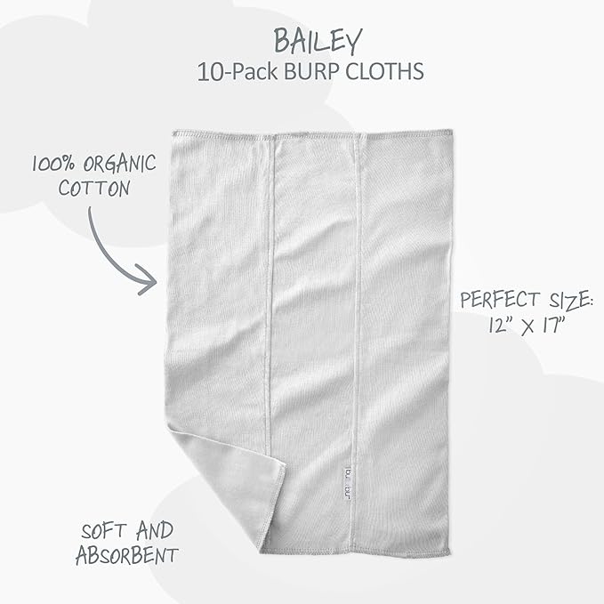Butterblu Bailey 10-Pack Burp Cloths 100% Organic Cotton Knit for Newborn & Baby Boys & Girls, Stone Ombre Rainbow, One Size