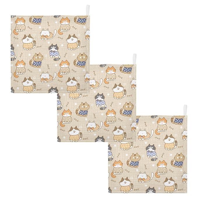 vvfelixl Cute Cats Baby Burp Cloths Baby Muslin Washcloths for Boy Girl Cotton Baby Face Towel for Newborn Infants Soft and Absorbent 11.8 X 11.8 in, 5 Pack