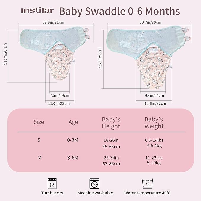 insular Baby Swaddle Wrap, Swaddle Blanket for Newborn and Infant, Adjustable Swaddling Set for Boy and Girl, Soft Cotton Baby Sleep Sack 3 Pack, Horse, Medium(3-6 Month)
