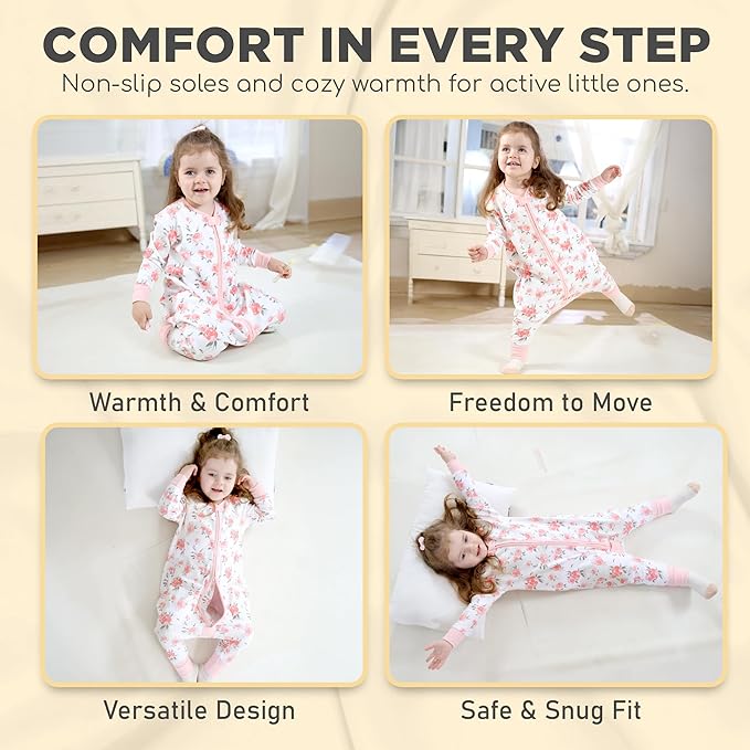 Mama Cheetah Toddler Sleep Sack with Feet, Long Sleeve 0.5 TOG Organic Cotton Baby Sleeping Bag with Legs, Wearable Blanket for Walkers w/ 2-Way Zipper, Toddler Blanket for Girls & Boys 6-18 M