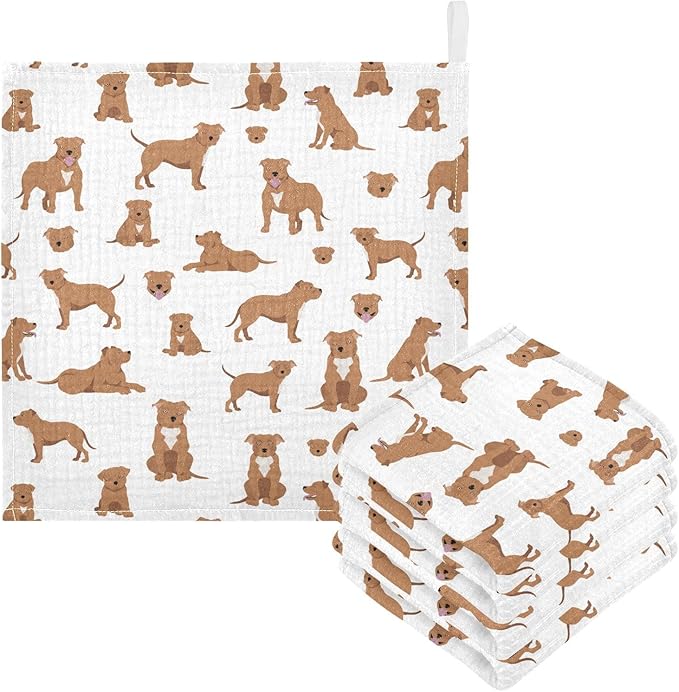 vvfelixl Baby Cotton Washcloths Staffordshire Bull Terrier Infants Bath Towel for Unisex Face Towels for Newborn, Natural Baby Wipes Delicate Skin, 11.8 X 11.8 inch, one sizex3