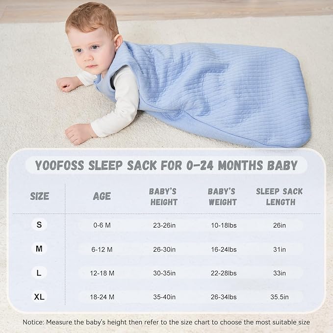 Yoofoss Baby Sleep Sack 12-18 Months TOG 2.5 Winter Baby Wearable Blanket, 100% Organic Cotton Toddler Sleeping Sack 2-Way Zipper Warm Quilted Sleep Sack