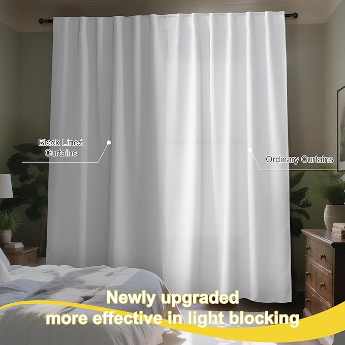 NICETOWN 100% Blackout Window Curtain Panels, Cold and Full Light Blocking Drapes with Black Liner for Nursery, 84 Inches Drop Thermal Insulated Draperies (Pure White, 2 Pieces, 52 inches Wide)