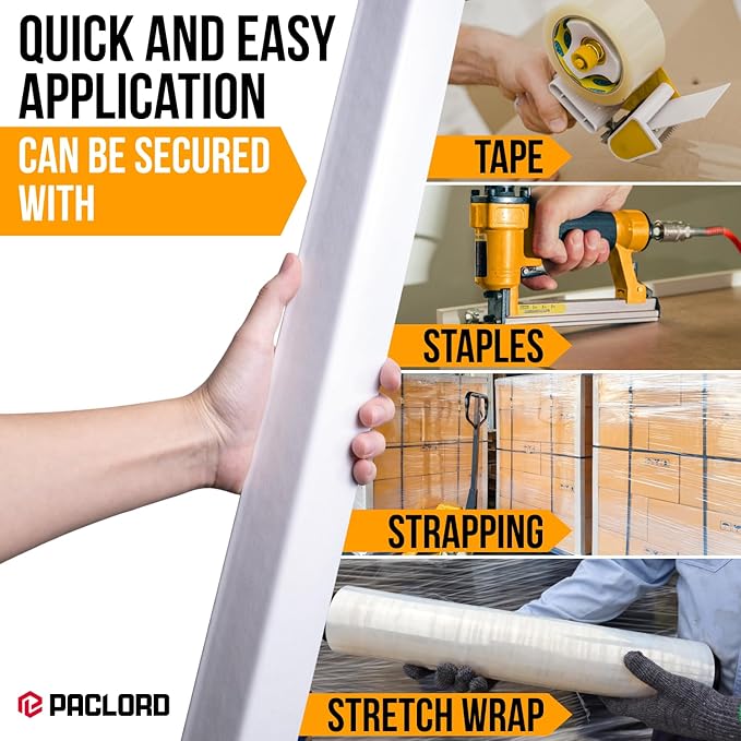 48" x 2" x 2" Reinforced Cardboard Edge Protectors, White (Pack of 12) – 0.225" Thick Extra Heavy-Duty Cardboard Corner Protectors – American Quality V-Board Pallet Edge Protectors