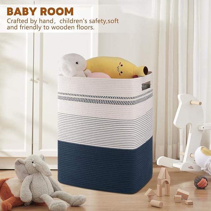 Laundry Basket, Large Woven Rope Tall Laundry Basket with Handles, Decorative Storage Basket for Clothes and Blankets in Living room, Bedroom