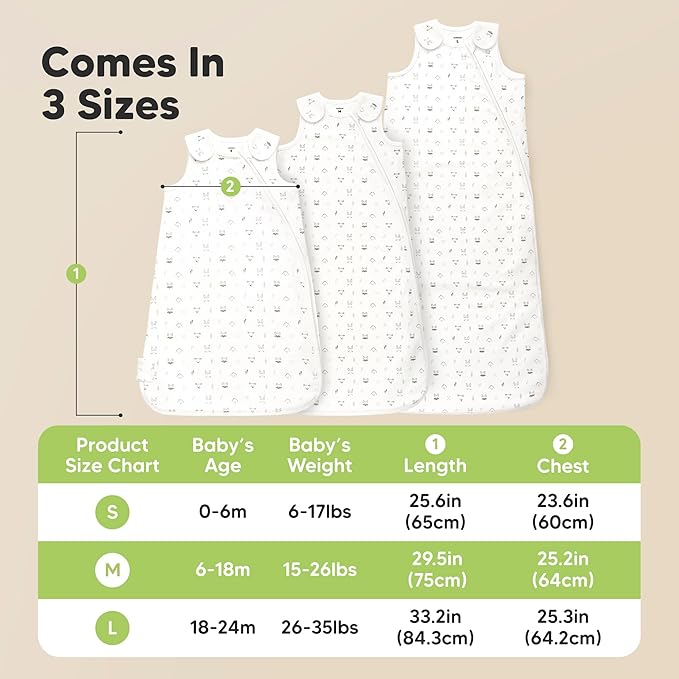 2-Pack Organic Baby Sleep Sacks, 100% Cotton - Soft & Breathable 0.5TOG Baby Wearable Blanket, Toddler Sleeping Sack 0-6 Months, Easy to Wear Transitional Swaddles for Newborns, Infants (Glacier, S)